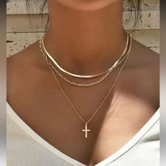 Multilayer cross necklace A1433 - Picture 2 of 5